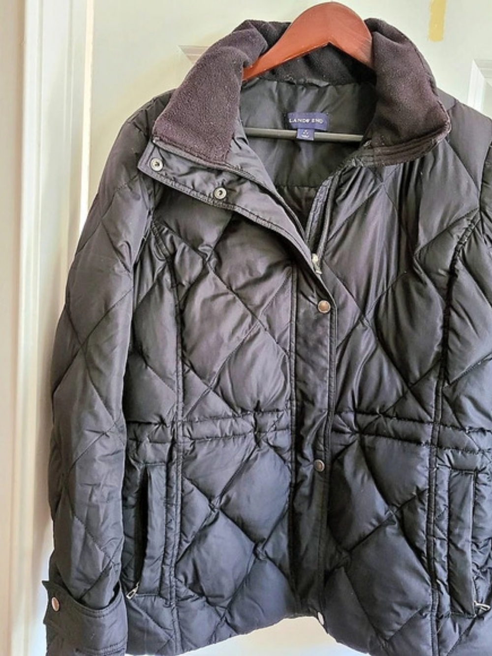 LANDS END Quilted Puffer Jacket Black Small Barncoat